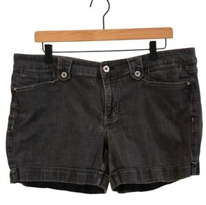 White House Black Market Blanc Dark Charcoal Gray Wash Mid-Rise Shorts Size 14